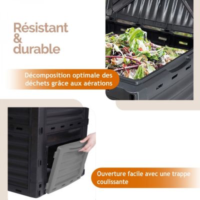 Composteur, bac, poubelle à compost de jardin - 300 L - Noir et Gris - Linxor