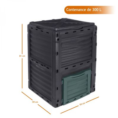 Composteur, bac, poubelle à compost de jardin - 300 L - Noir et Vert - Linxor