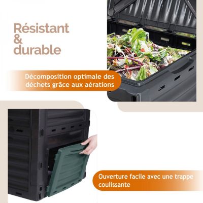 Composteur, bac, poubelle à compost de jardin - 300 L - Noir et Vert - Linxor