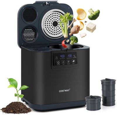 Composteur Cuisine Électrique de 4L avec Couvercle, Auto-nettoyant, Affichage LED, Poubelle Compost, Noir