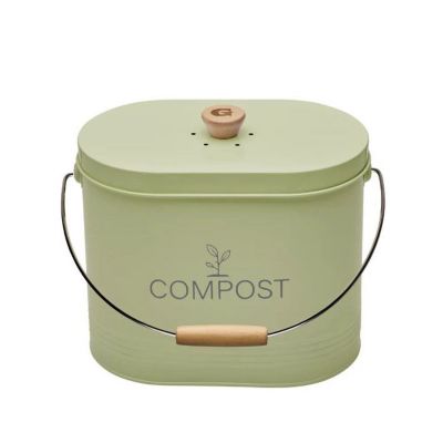 Composteur de cuisine ovale en métal avec filtre 7 litres vert pastel