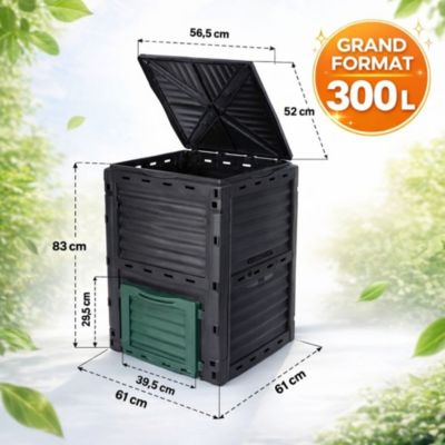 Composteur de jardin 300 L - 83 x 61 x 61 cm en plastique, Polypropylène