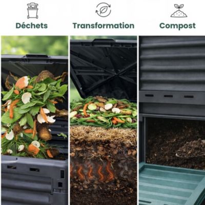 Composteur de jardin 300 L - 83 x 61 x 61 cm en plastique, Polypropylène