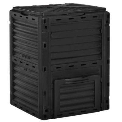 Composteur de jardin 300L - grande porte et couvercle - aération optimale - polypropylène noir