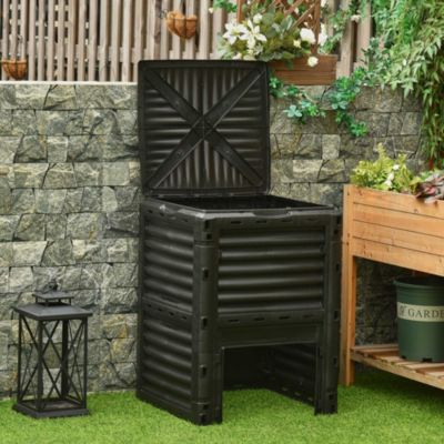 Composteur de jardin 300L - grande porte et couvercle - aération optimale - polypropylène noir