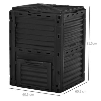 Composteur de jardin 300L - grande porte et couvercle - aération optimale - polypropylène noir