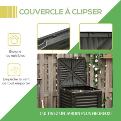 Composteur de jardin 300L - grande porte et couvercle - aération optimale - polypropylène noir