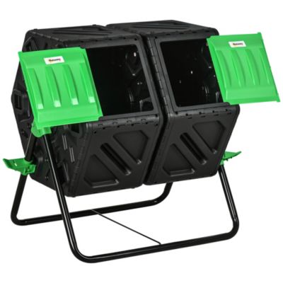 Composteur de jardin - bac à compost pour déchets - rotatif 360 degrés - double chambre 130 L - acier PP vert noir