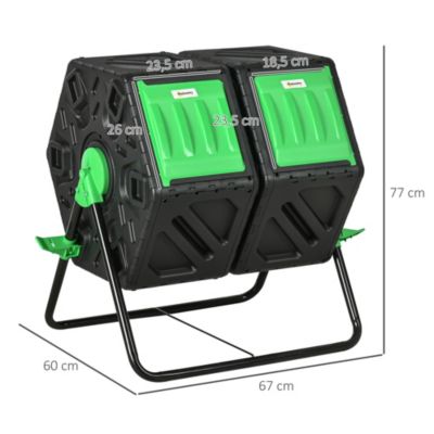 Composteur de jardin - bac à compost pour déchets - rotatif 360 degrés - double chambre 130 L - acier PP vert noir