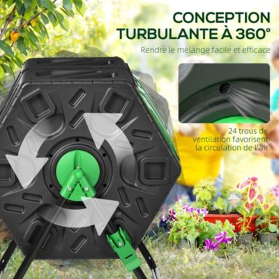 Composteur de jardin - bac à compost pour déchets - rotatif 360 degrés - double chambre 130 L - acier PP vert noir