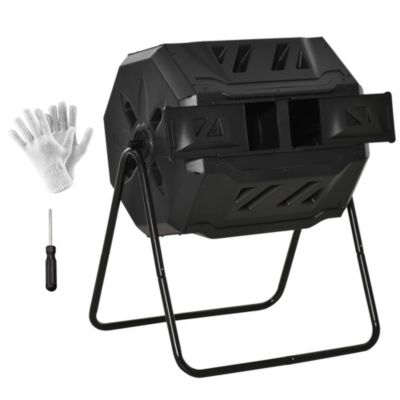 Composteur de jardin - bac à compost pour déchets - rotatif 360 degrés - double chambre 160 L - acier PP noir