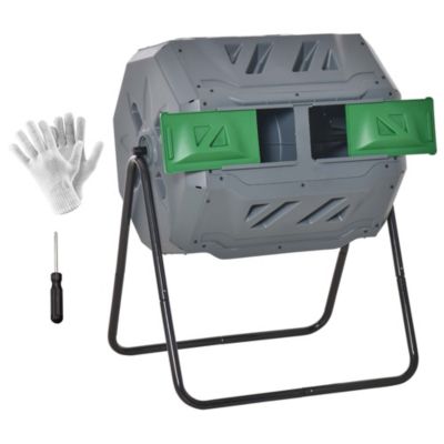 Composteur de jardin - bac à compost pour déchets - rotatif 360 degrés - double chambre 160 L - acier PP noir