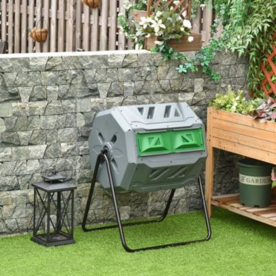 Composteur de jardin - bac à compost pour déchets - rotatif 360 degrés - double chambre 160 L - acier PP noir