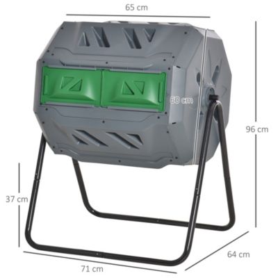 Composteur de jardin - bac à compost pour déchets - rotatif 360 degrés - double chambre 160 L - acier PP noir
