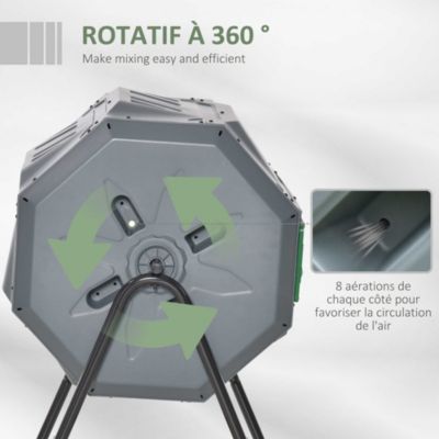 Composteur de jardin - bac à compost pour déchets - rotatif 360 degrés - double chambre 160 L - acier PP noir