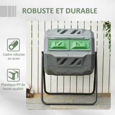 Composteur de jardin - bac à compost pour déchets - rotatif 360 degrés - double chambre 160 L - acier PP noir