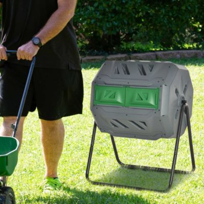 Composteur de jardin - bac à compost pour déchets - rotatif 360 degrés - double chambre 160 L - acier PP noir