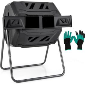 Composteur de Jardin Bac à Compostage à Double Chambre de 160 L avec 2 Portes Coulissantes Cadre en Métal Noir