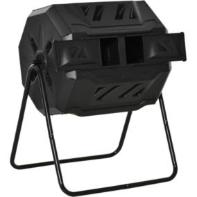 Composteur de Jardin Rotatif à Double Chambre 160 L - Bac à Compost en Acier et PP Noir avec Ventilation Optimale