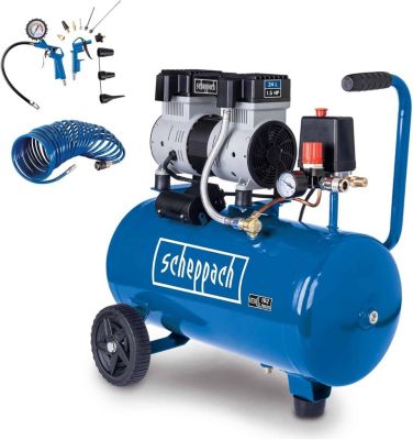 Compresseur air HC26Si Scheppach ultra silencieux - 24L - 8 bar - 230V - aspiration 162 L min - accessoires