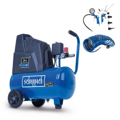 Compresseur d'air SCHEPPACH HC30o 1100W 24L 8bar Débit 200L/min sans huile 13 accessoires inclus
