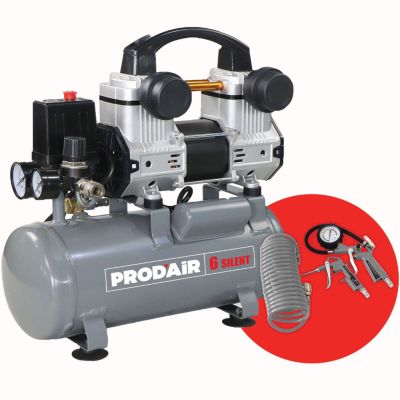 Compresseur silencieux 6 litres avec kit gonflage - 1,5HP - PRODAIR6SILENT