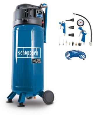 Compresseur vertical HC51V Scheppach - 1500 W - Sans huile - 50 L - 10bar - Puissance d'aspiration 220L/min -13 accessoires inclus