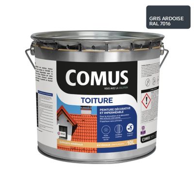 COMUS TOITURE - Gris ardoise 10L - Peinture décorative imperméable pour la rénovation des toitures - COMUS