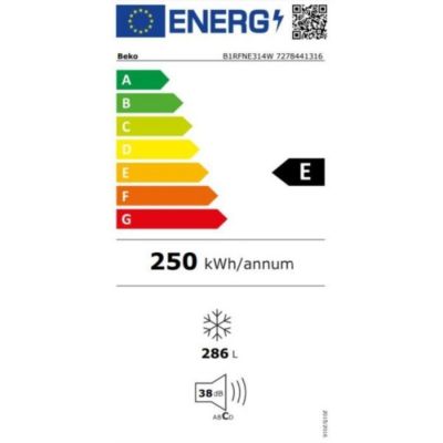 Congelateur Armoire   - BEKO - B1RFNE314W - Froid ventilé - Classe E - 286 L - 186,5 x 59,7 x 70,9 cm - Blanc