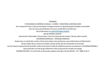 Consigne Bio Primagaz Twiny propane 5,1 kg 51% Biogaz