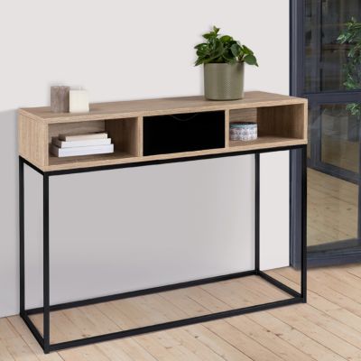 Console 1 tiroir noir BOSTON avec rangements design industriel | Castorama