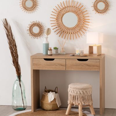 Console 2 tiroirs "Bivoak" effet chêne naturel - Atmosphera Créateur d'intérieur