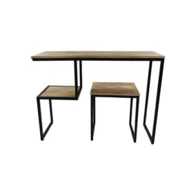 Console avec tabouret - Bois de manguier/fer - Naturel/noir - 100 x 75 x 35 cm