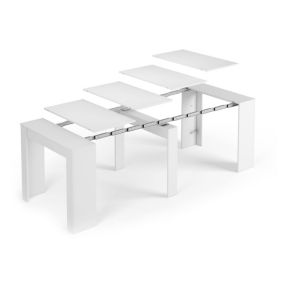 Console Compton, Table à manger extensible, Table avec rallonges extensible jusqu'à 10 places, 51/237x90h78 cm, Blanc Brillant