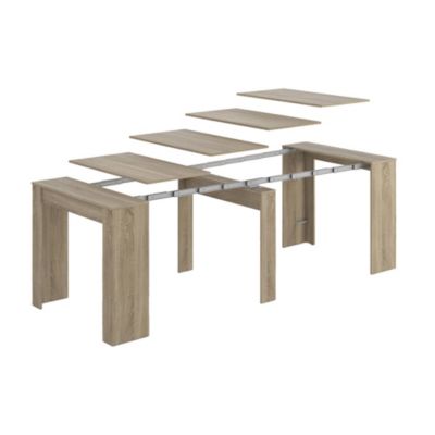 Console Diluna, Table à manger extensible, Table avec rallonges polyvalentes extensible jusqu'à 10 places, 51/237x90h78 cm, Chêne