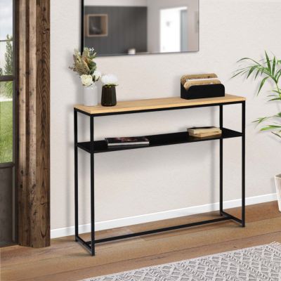 Console double BOSTON métal noir et bois design industriel
