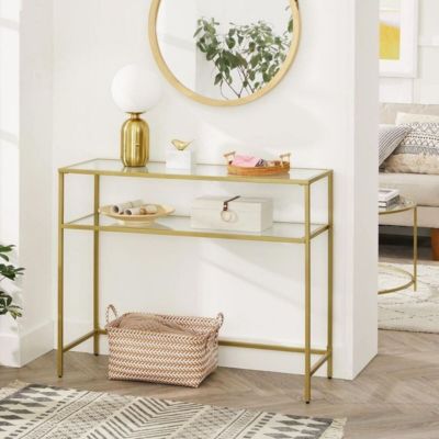 Console en métal avec 2 tablettes en verre trempé L90 cm - SELIA
