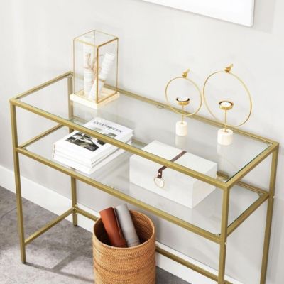 Console en métal avec 2 tablettes en verre trempé L90 cm - SELIA