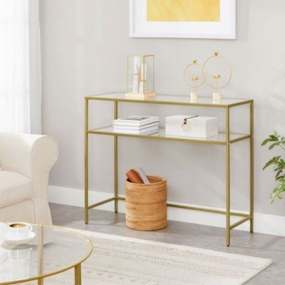 Console en métal avec 2 tablettes en verre trempé L90 cm - SELIA
