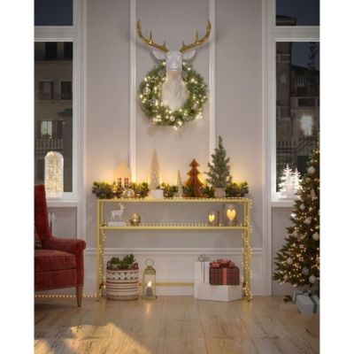 Console en métal avec 2 tablettes en verre trempé L90 cm - SELIA