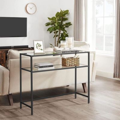 Console en métal avec 2 tablettes en verre trempé L90 cm - SELIA