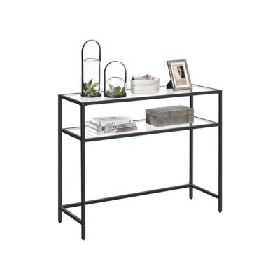 Console en métal avec 2 tablettes en verre trempé L90 cm - SELIA