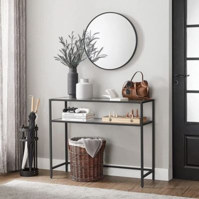Console en métal avec 2 tablettes en verre trempé L90 cm - SELIA
