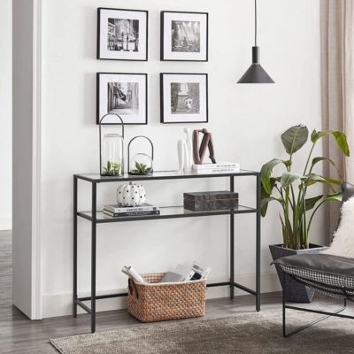 Console en métal avec 2 tablettes en verre trempé L90 cm - SELIA