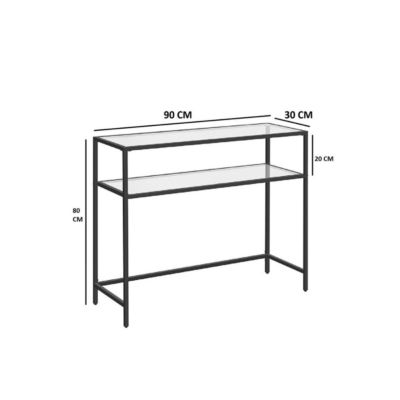 Console en métal avec 2 tablettes en verre trempé L90 cm - SELIA