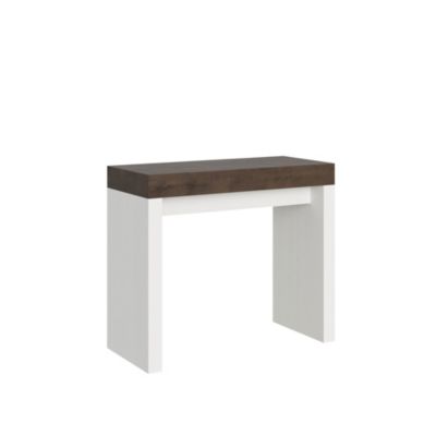 Console Extensible 90X40/196 Cm Roxell Mix Small Plateau Noyer Structure Frêne Blanc