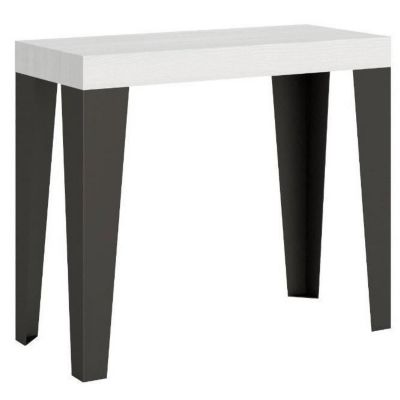 Console extensible blanc et pieds métal anthracite 8 personnes 40 à 196 cm Flavio