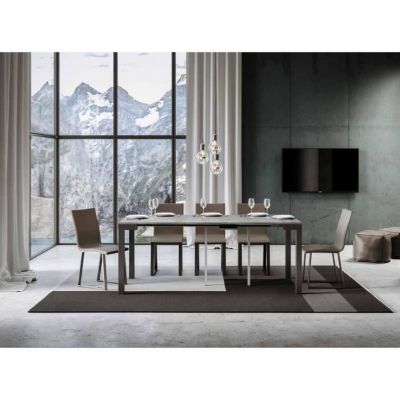 Console extensible gris béton et pieds métal anthracite 14 personnes 40 à 300 cm Diva