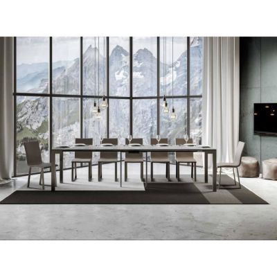 Console extensible gris béton et pieds métal anthracite 14 personnes 40 à 300 cm Diva