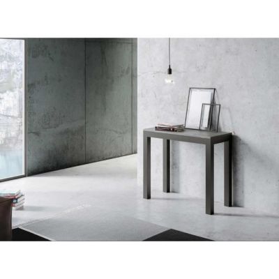 Console extensible gris béton et pieds métal anthracite 14 personnes 40 à 300 cm Diva